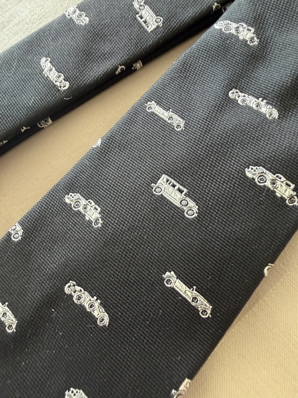 Brooks Brothers Black Tie with White Car Motif